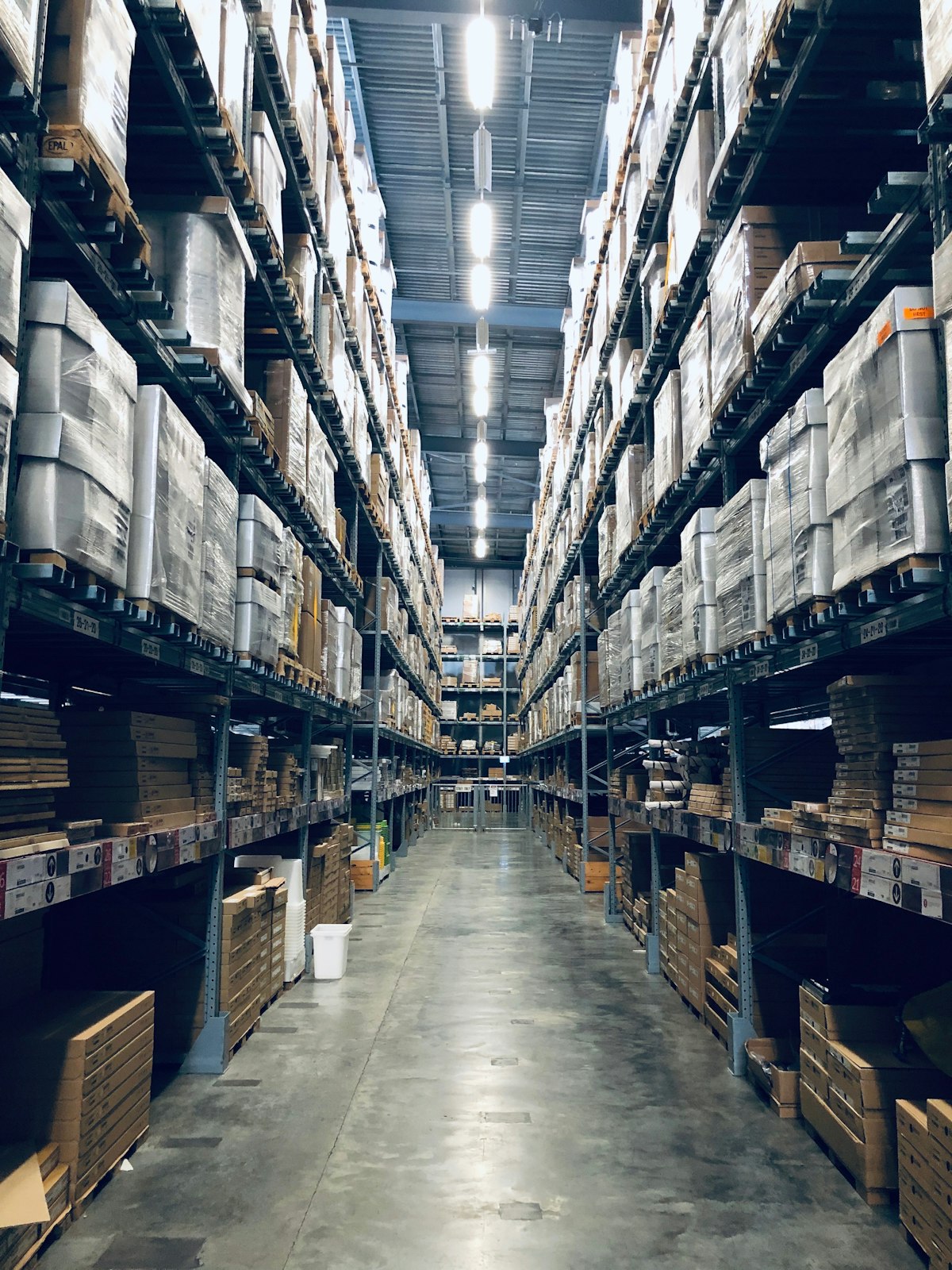 Palletised stock in a warehouse